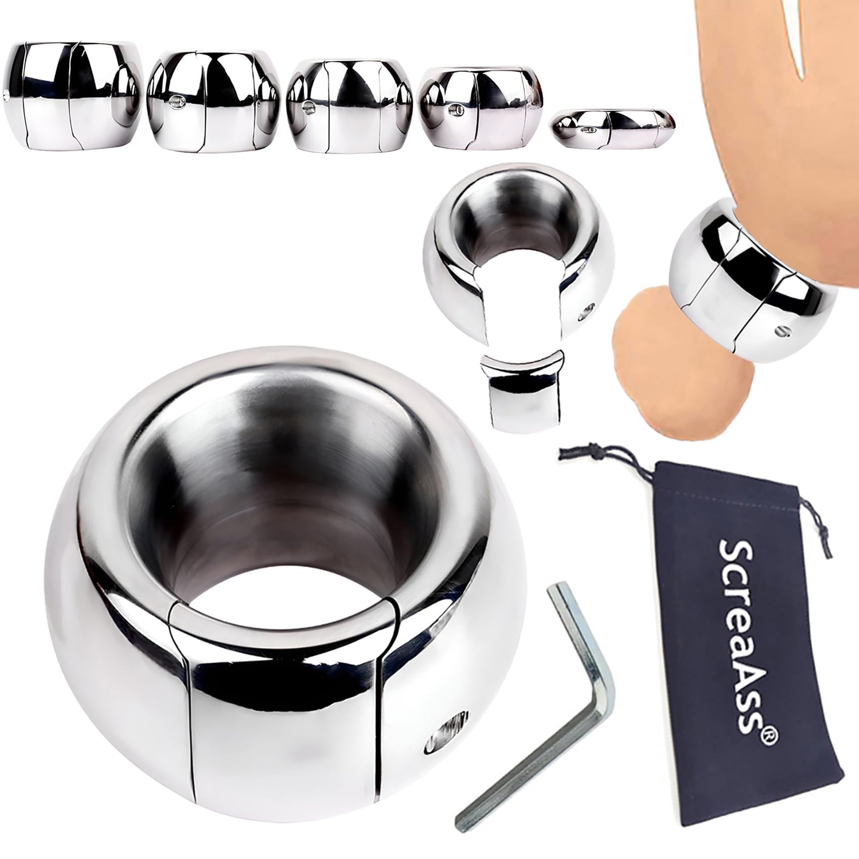 Extra Schwer Hodenring 13/40/45/50/55Mm Dicker Glatter Edelstahl Cockring Metall Hoden Ball Stretcher Penisring CBT Hodensack Anhänger Extrem Bondage SM Sexspielzeug Für Männer,Silber,M