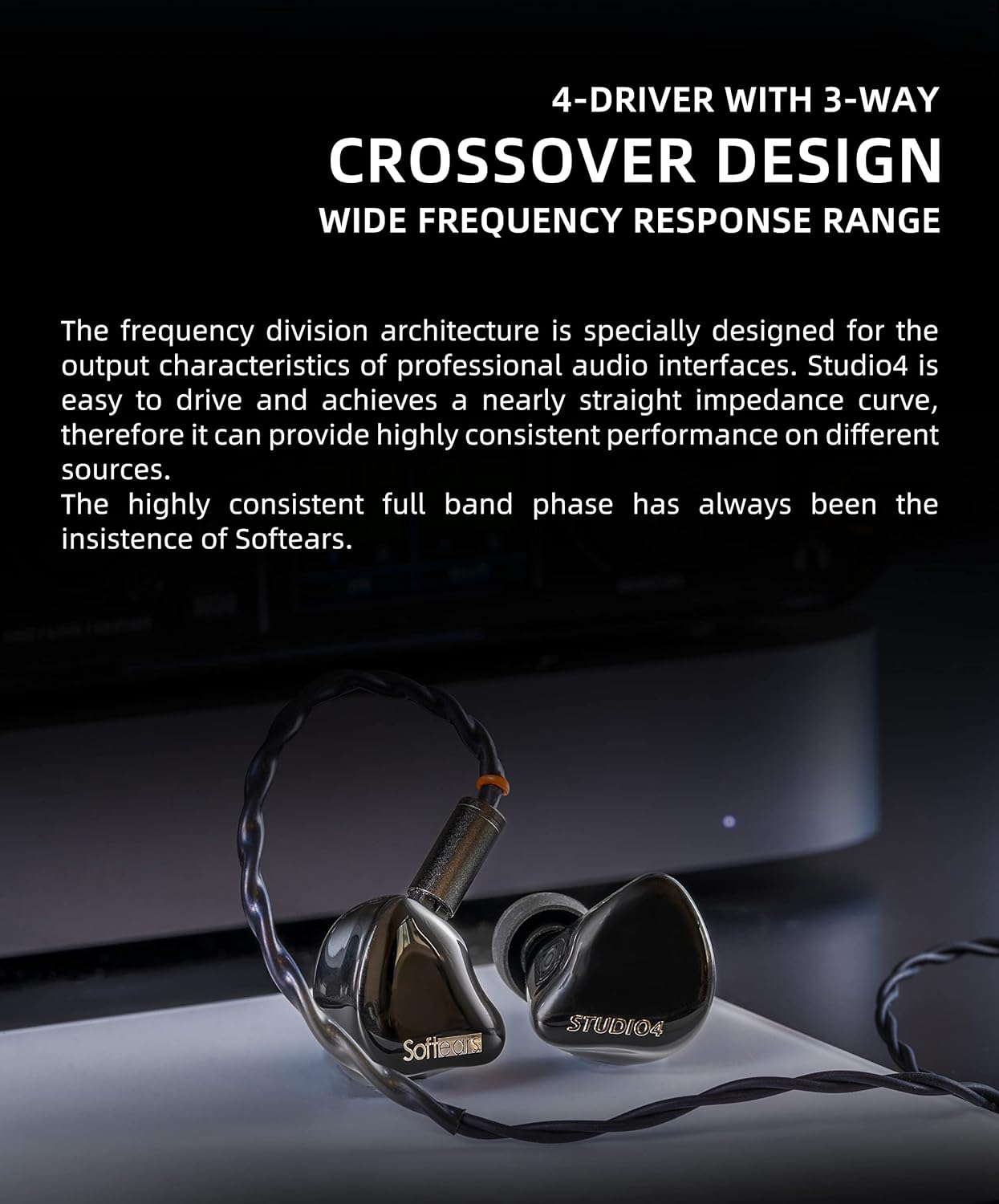 Fanmusic Softears Studio4 4BA HiFi Earphone Studio Series Professional in-Ear Monitor Wired Earbuds with 0.78mm 2Pin Cable