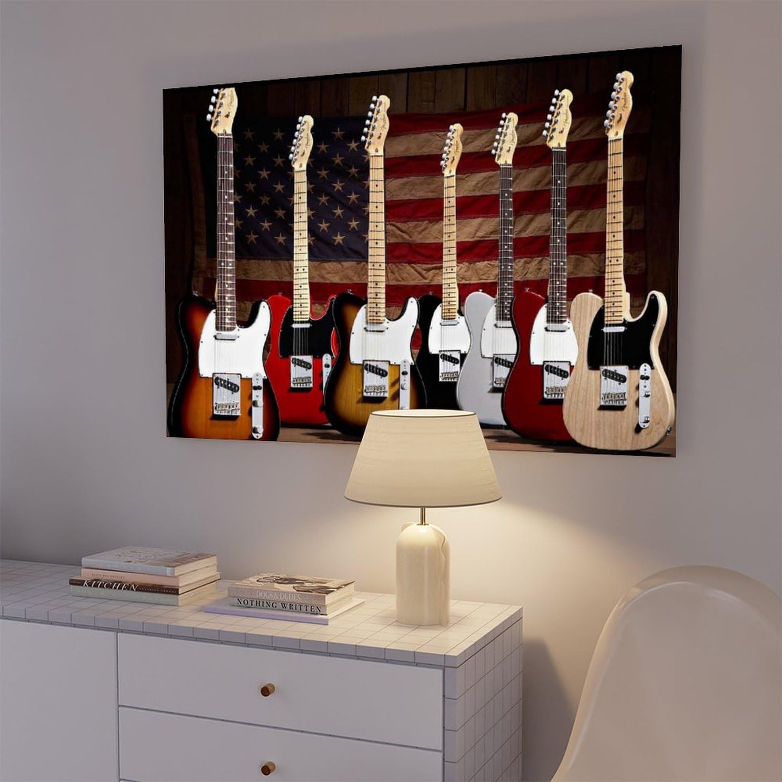 Stampa su tela con chitarra elettrica, decorazione per sala musicale, poster per camera da letto, decorazione per ufficio, camera da letto, regalo, 61 cm L x 91,4 cm W