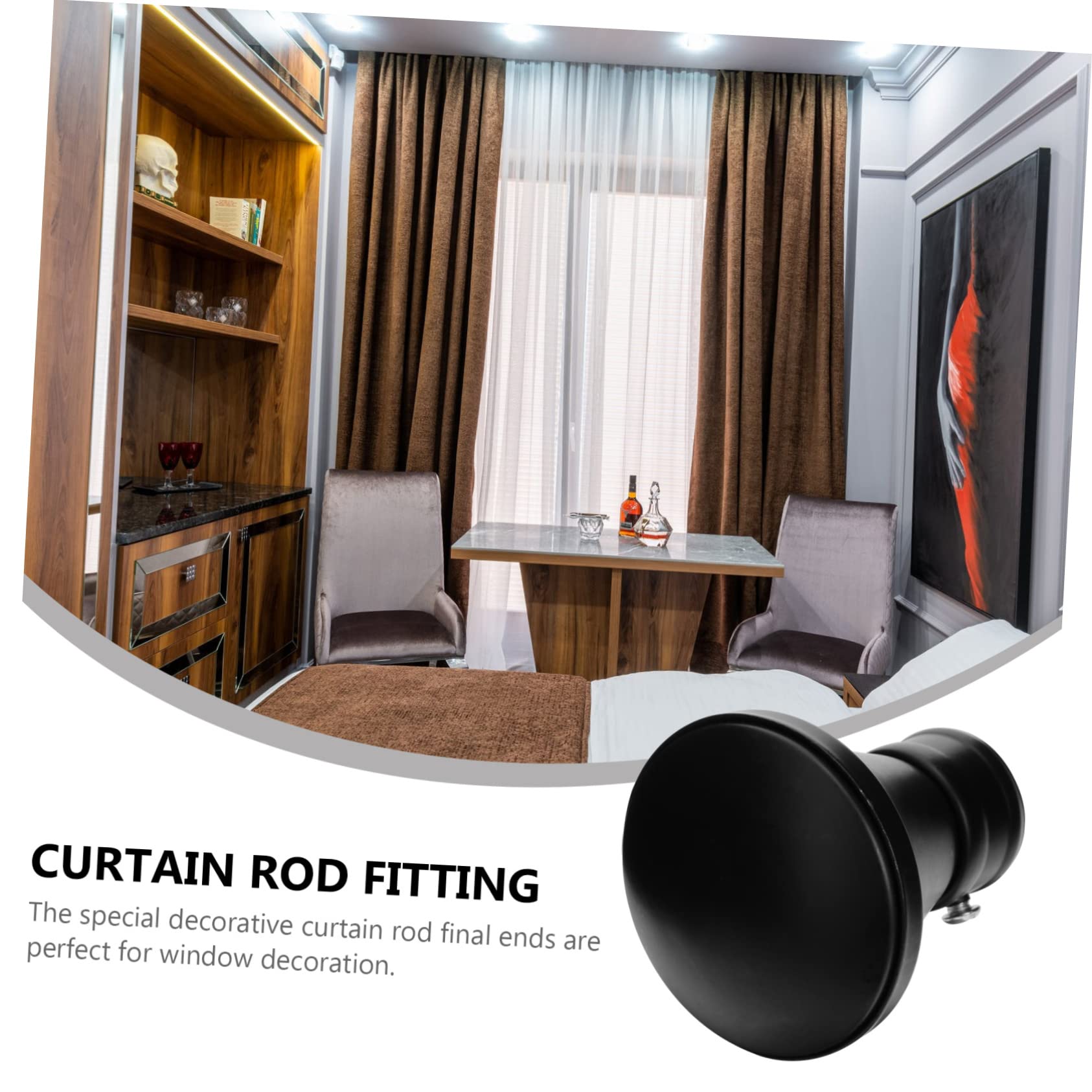 2 Embouts Boules Noirs Pour Tringle à Rideau 28 Mm - Fixation Réglable Anti-rouille - Décoration Fenêtre Maison & Bureau