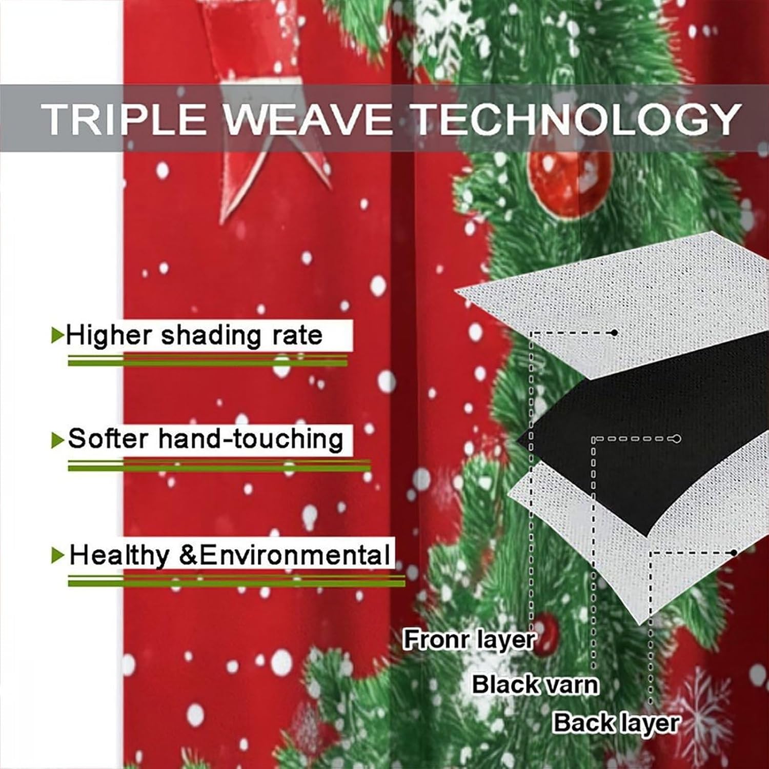 Merry Christmas Curtains Red Background Green Christmas Wreath Snowflake Winter Christmas Festivals Atmosphere Window Treatment for Happy Festival Living Room Bedroom Home Decor Window Drapes 55"W X 6