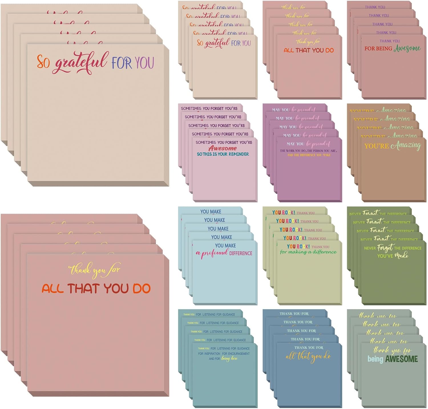 Yinder 48 Pcs Employee Appreciation Gifts Bulk 3'' x 3'' Teacher Thank You Sticky Notes Bulk Gifts for Coworkers Teacher Nurse 2026 Graduation Party Favor Inspirational Sticky Notes Pocket Notepad