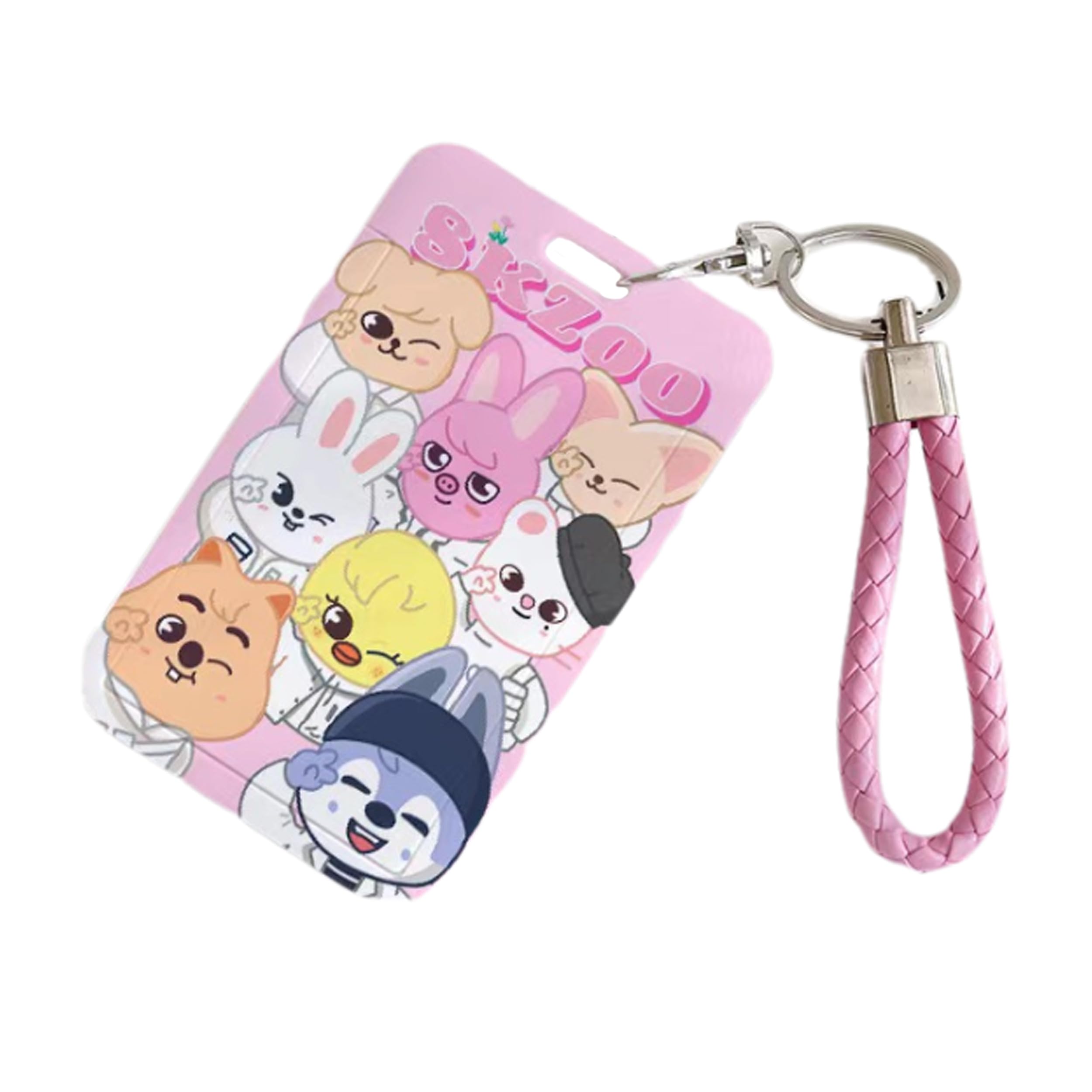 Satdflie Kpop Stray Kids Merch SKZOO Card Holder Set with Key Ring, Cartoon-Style ID Photo Card Holder Case for SKZ Fans Gifts, Color/1