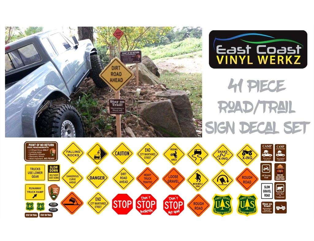 1/10 RC Rock Crawler - 41 Piece DIY Trail & Road Sign Set - Scale Garage Accessory Multiple