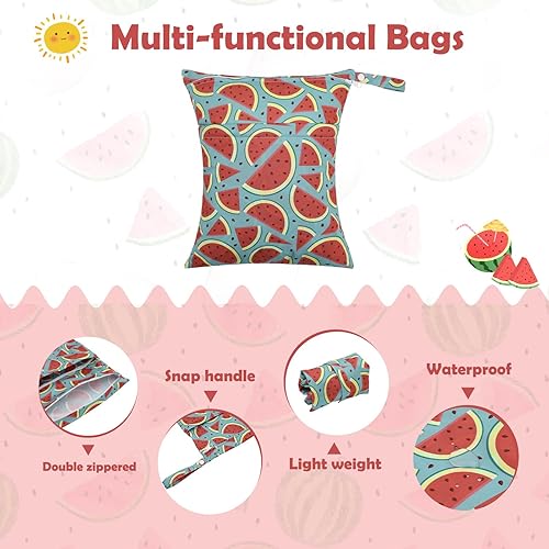 Miniatura 10 de ALVABABY 2 bolsas para pañales de tela húmedos y secos, impermeables, reutilizables, con dos bolsillos con cremallera, para viajes, playa, piscina,