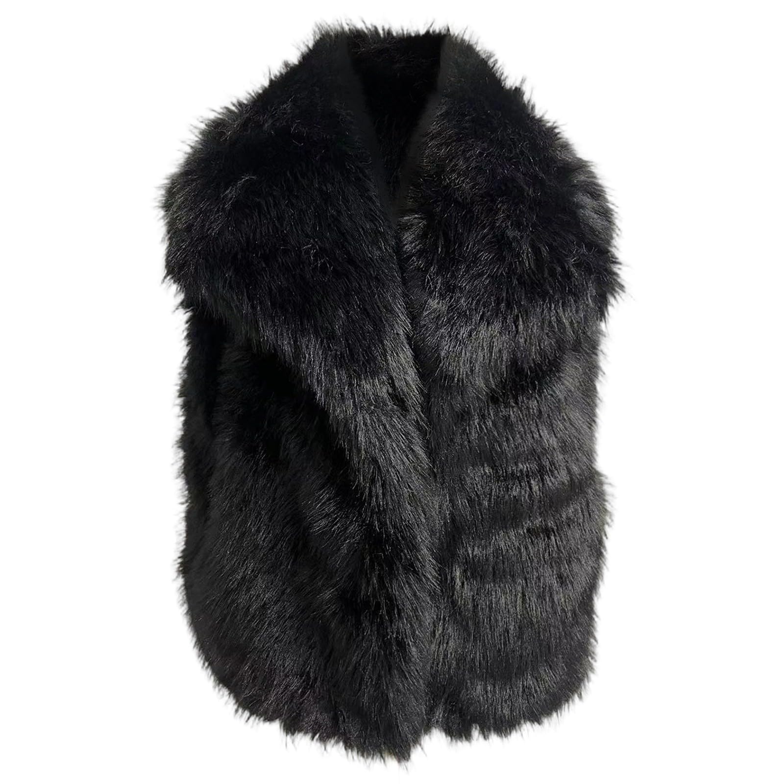 Gilet Pelliccia Sintetica Donna Corta Invernale con Colletto Largo e Aperto Frontale Pellicciotto Corto Senza Maniche Elegante Smanicato Termico Curvy Primaverile per Feste Sera Lavoro Casa