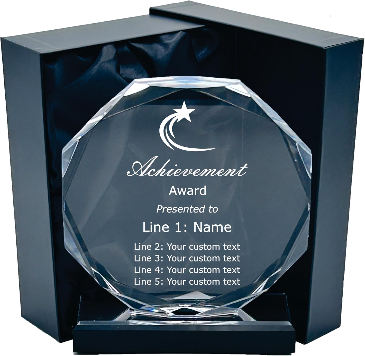 Recognize Success in Style with Various Achievement Acrylic Trophy Awards with Gift Box. Create a Full Custom Award or Personalize one of Our preprinted Designs with Your Text.