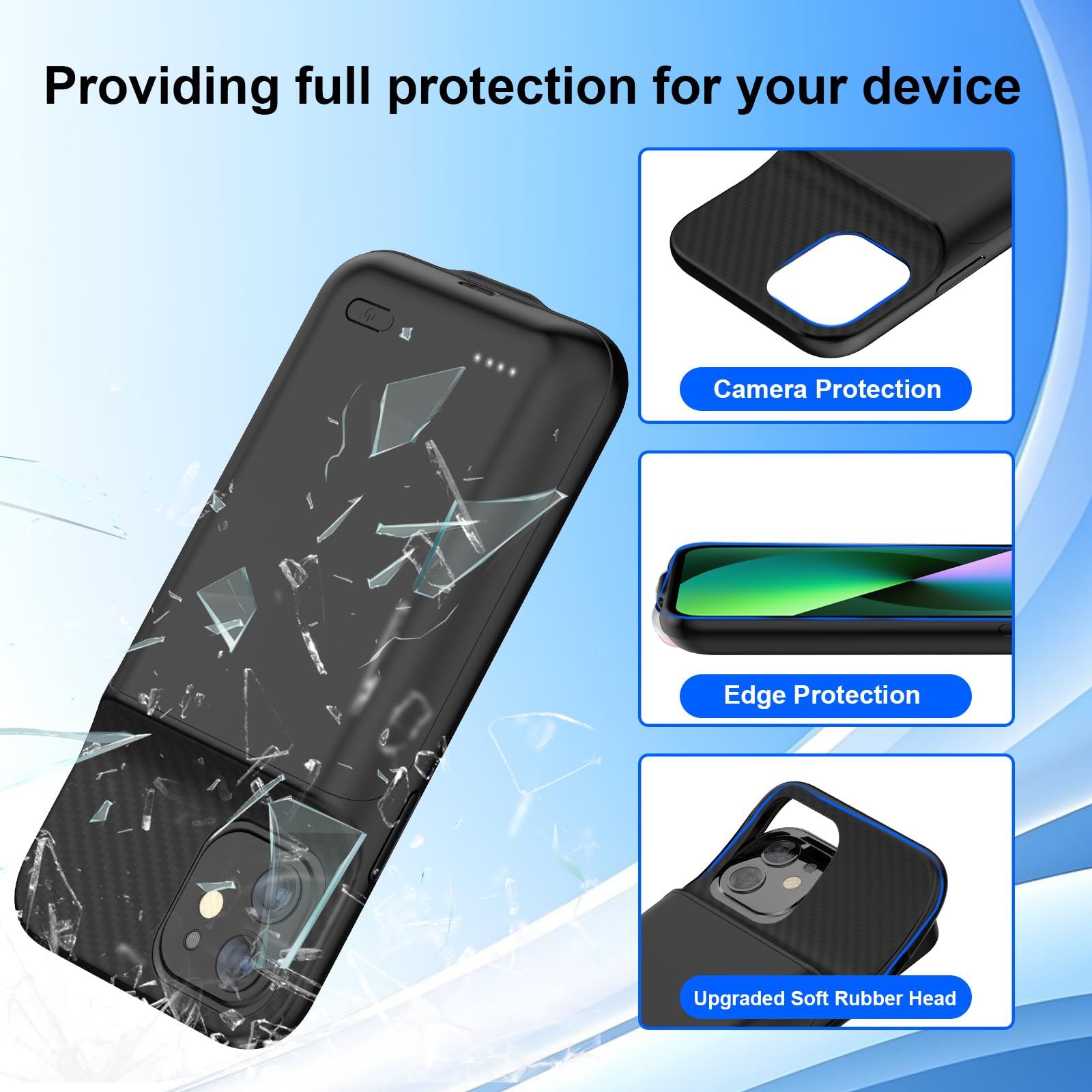 13800mAh Batteria Custodia di Ricarica per iPhone 13/14/13 Pro 6.1 Pollici con Protezione Schermo Nero