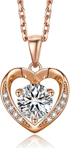 MomentWish Collar de corazón para mujer, regalo para Navidad, collar de moissanita, collar de plata de ley 925 con diamante simulado VVS1, regalo de