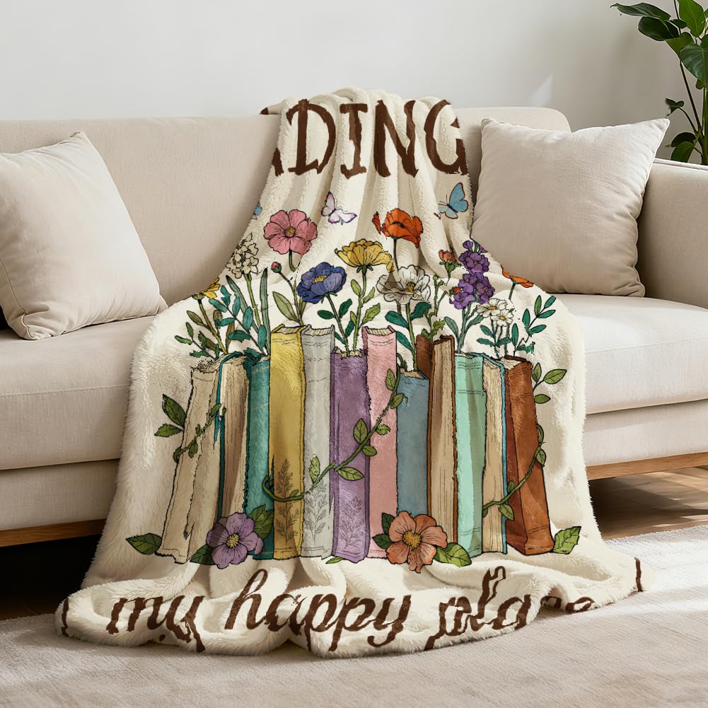 GLOBLELAND Books Flowers Butterflies Throw Blanket 59x51 inch โ image 1