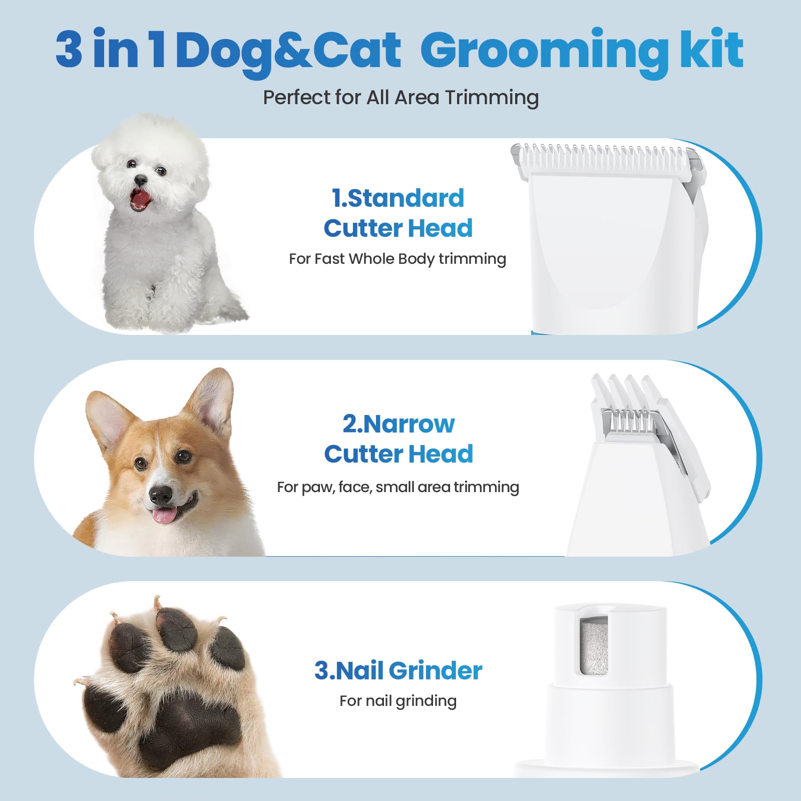 Kit de aseo para perros, cortaúñas inalámbrico de bajo ruido, recargable, para perros, gatos, mascotas