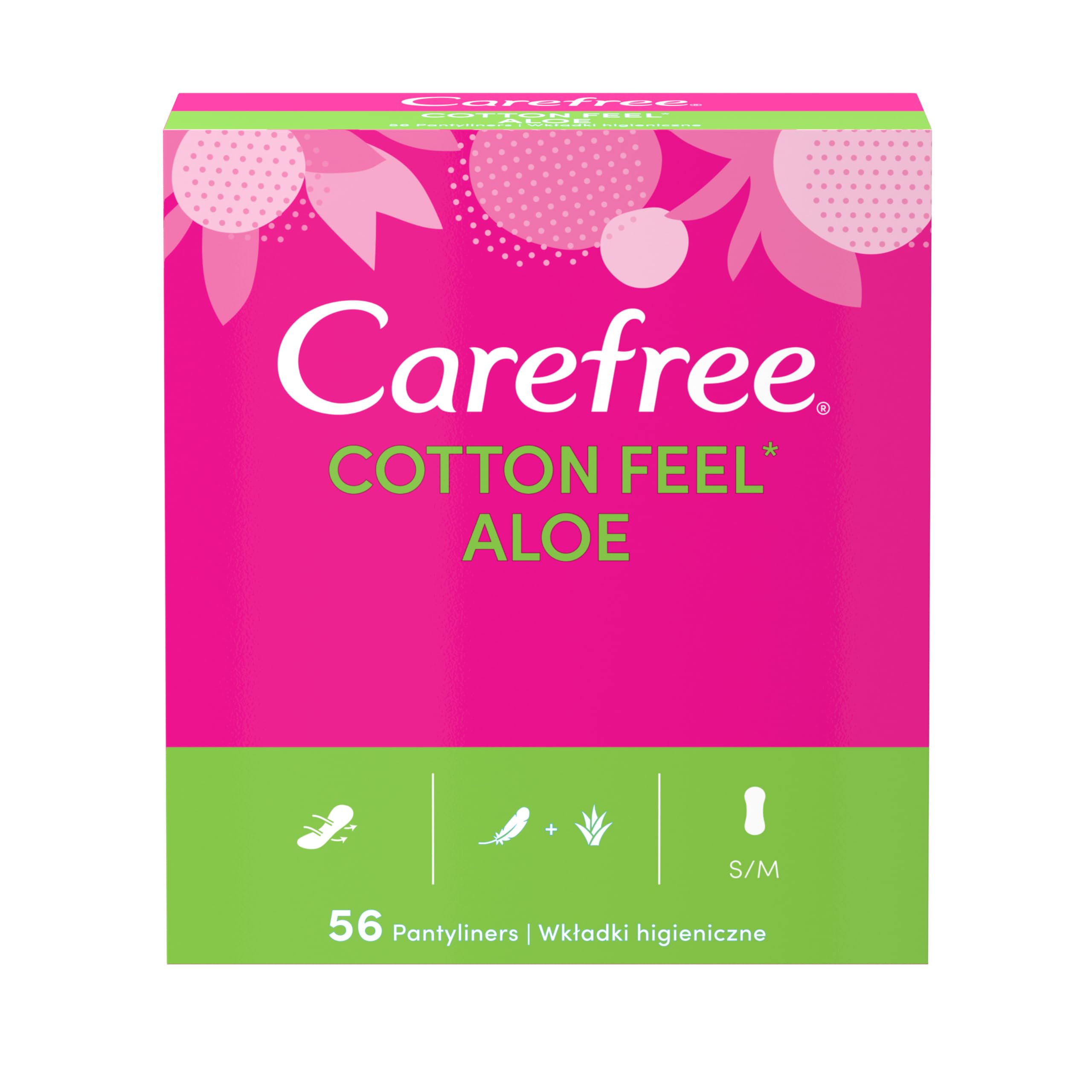 Carefree Cotton Feel Panty Liners with Aloe Vera (1x Pack of 56), Soft and Comfortable Panty Liners for Women for Daily Use, Long-Lasting Freshness, 100% Air Breathable Underwear Protection