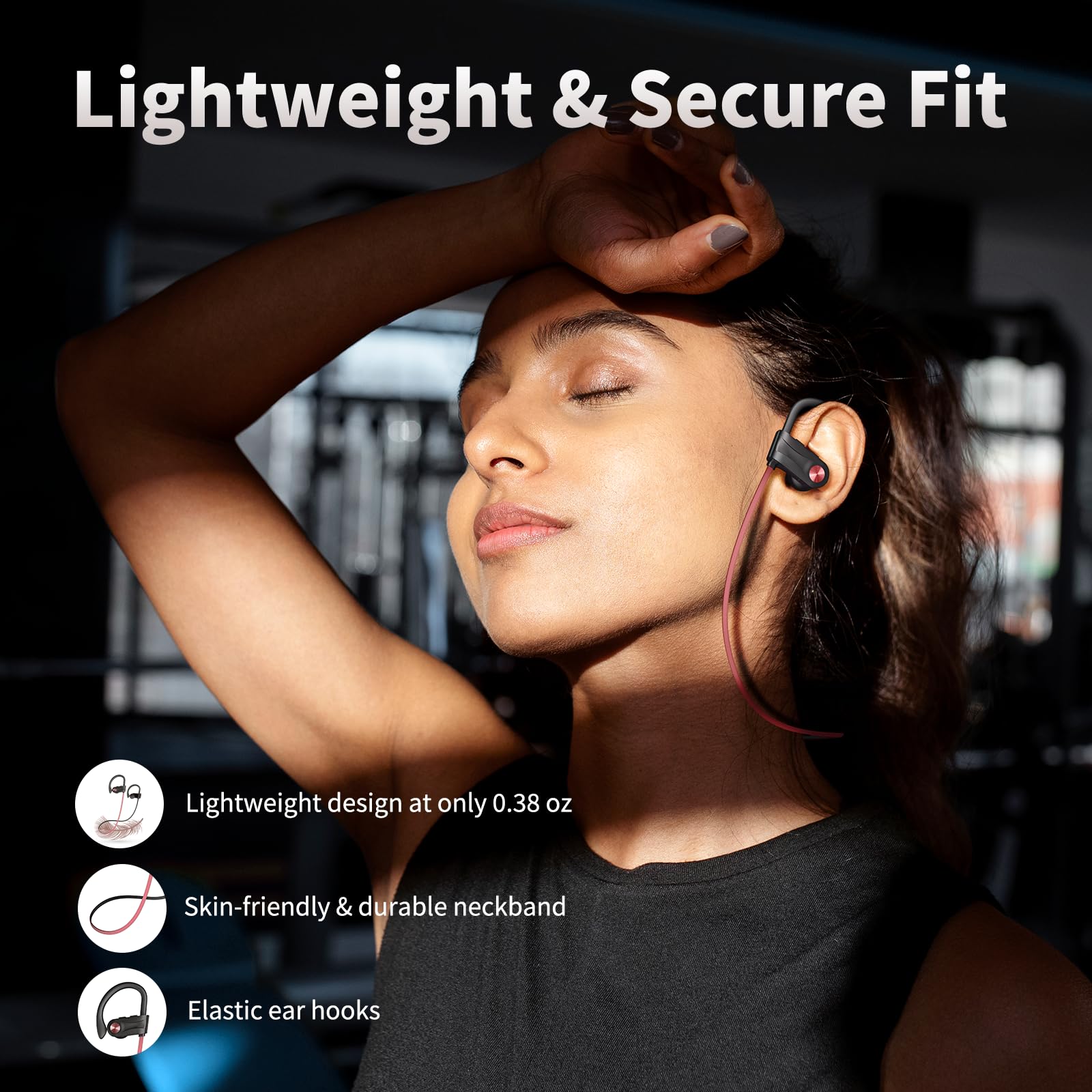 JOYWISE Auriculares inalámbricos Bluetooth 5.3 con 16 horas de tiempo de reproducción estéreo IPX7 impermeables, auriculares intraurales con cancelación de ruido para correr, negro y rosa