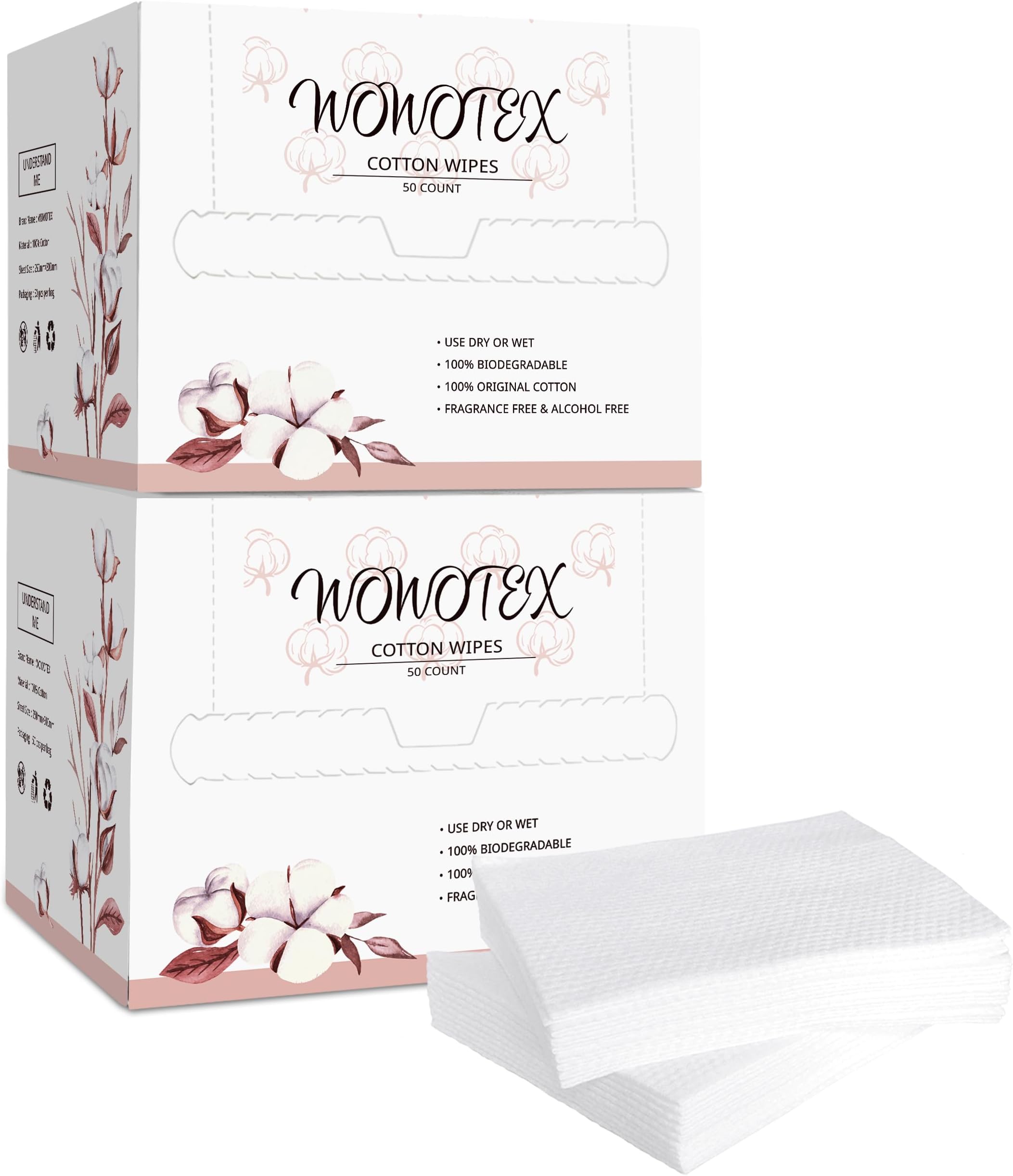 100% Cotton Disposable Face Towel 100 Count 10x12 Inch | Biodegradable Thick Soft One Time Use Dry Wipes for Sensitive Skin, Baby Care, Facial Cleaning, Makeup Removal