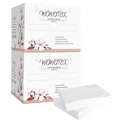 Toalla facial desechable 100% algodón, 100 unidades de 10 x 12 pulgadas, toallitas secas biodegradables gruesas y suaves de uso único para pieles