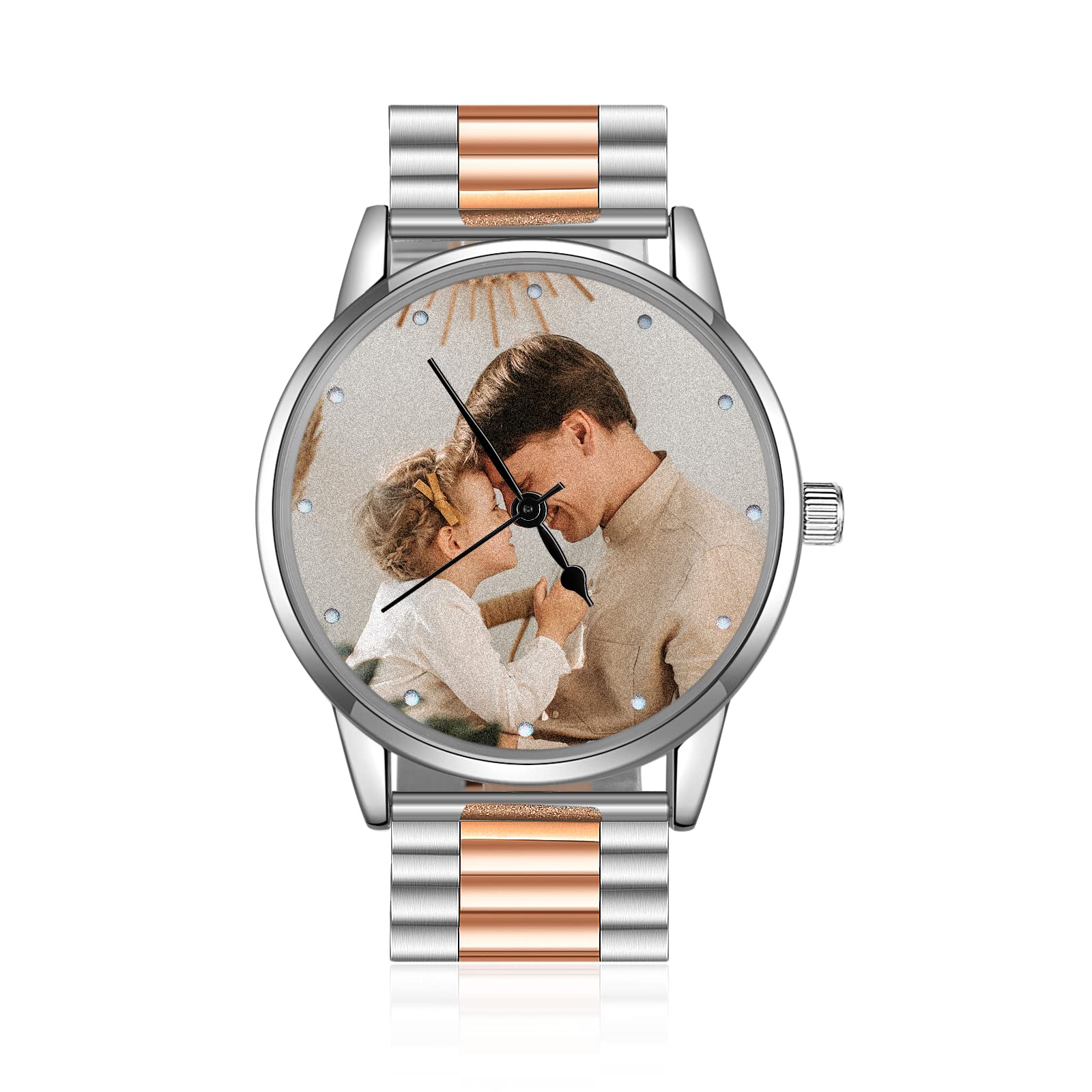 Jeweidea Personalized Photo Watch for Men Custom Engraved Name Picture Watch Stainless Steel Wrist Watch Unique Gift for Dad, Husband