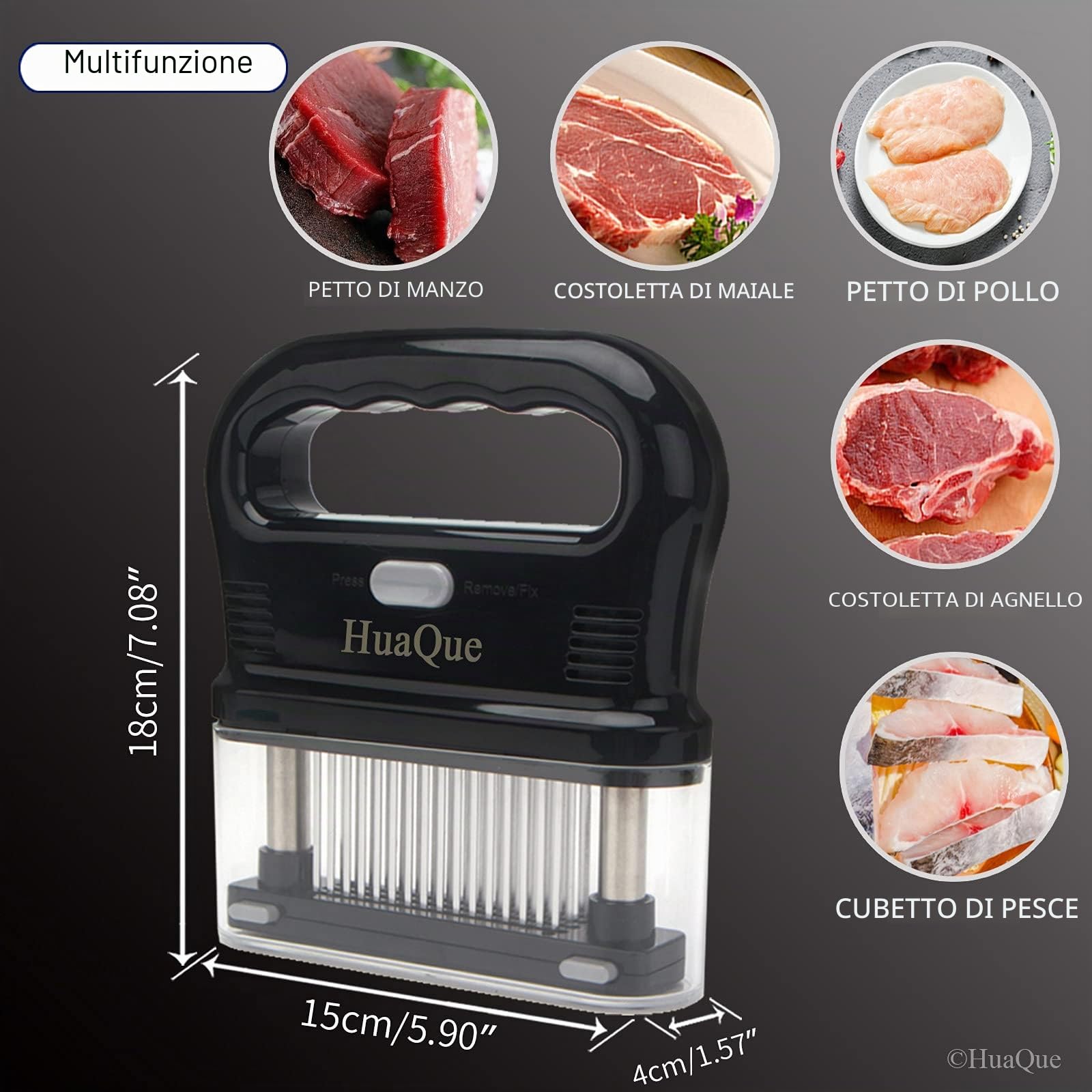 Inteneritrice per Carne, Batticarne ad Aghi Professionale, Strumento per Inteneritori di Carne con 48 Lame Staccabili in Acciaio Inossidabile per Bistecca di Manzo/Pollo/Maiale