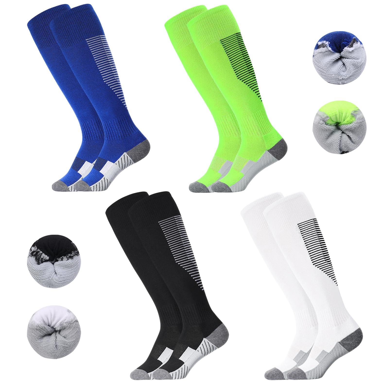 Utensilsto 4 paia di calzini da calcio per bambini 35-38, calzini sportivi lunghi da calcio, traspiranti, antiscivolo, per ragazzi e ragazze, calcio, corsa, basket, pallacanestro