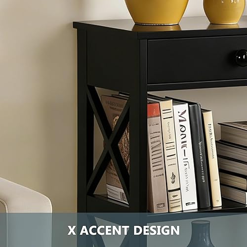 Miniatura 6 de SUPER DEAL Mesa consola estrecha de 39.5 pulgadas, mesa de entrada de 3 niveles, mesa auxiliar con cajón y estantes de almacenamiento para pasillo,