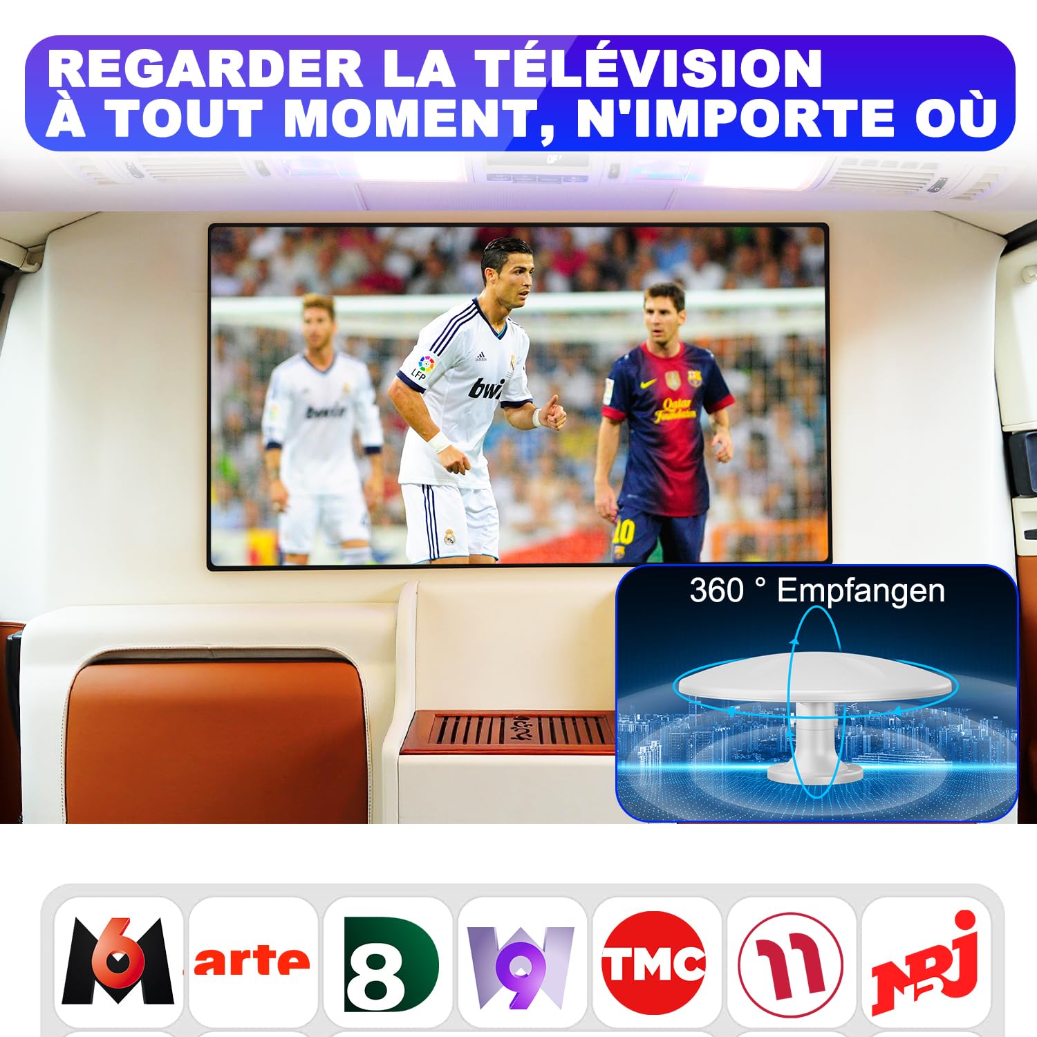 Antena de TV Interior TNT Potente, Antena de TV Exterior Potente de Señal de Alta Ganancia, Antenas TNT Exterior, Antena Omnidireccional TNT para Camping Caravana, Camión