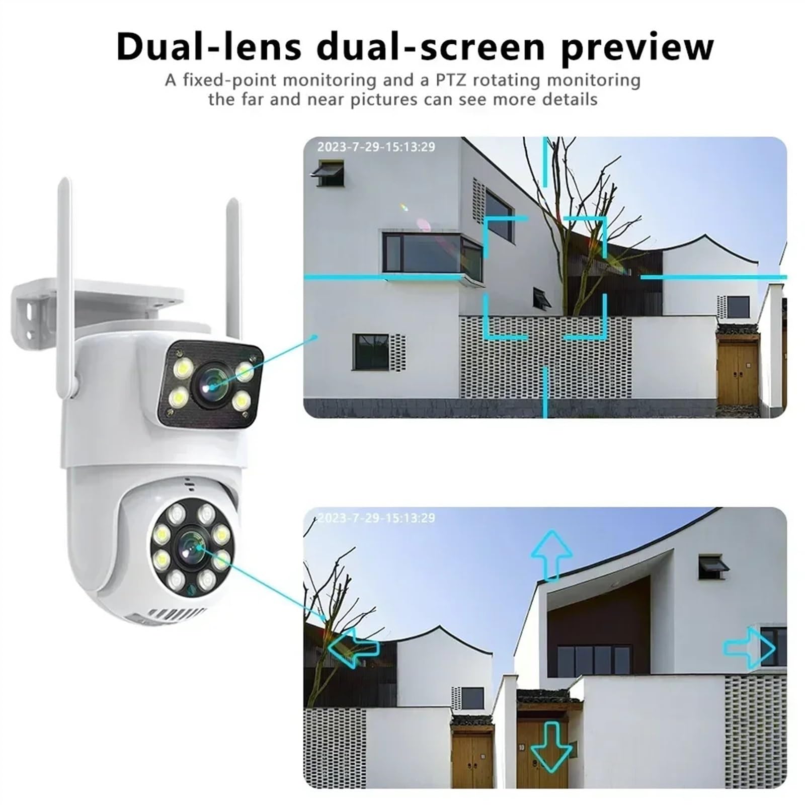 Telecamera Wifi Esterno, Telecamera PTZ a doppia lente 4K 8MP Full HD doppio schermo Ai Human Auto Tracking Telecamera di videosorveglianza di sicurezza esterna da 4MP ,Sicurezza, Antifurto(8MP No SD
