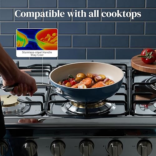 Miniatura 4 de Sartén de cerámica Redchef profunda con tapa, cocedor grande jumbo, sartenes de 11 pulgadas antiadherentes con asa de enfriamiento, sartén de cocina