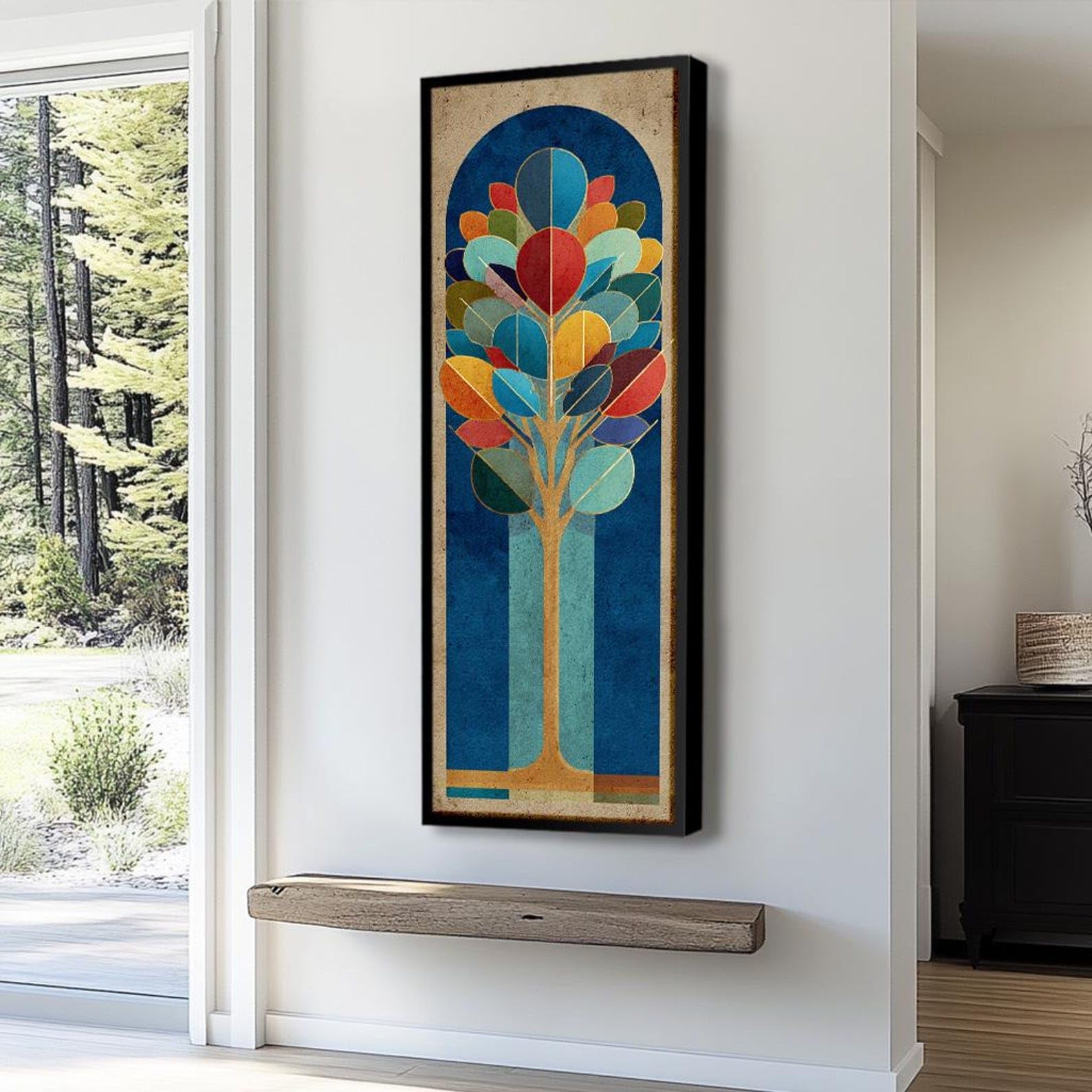 LMYCHENG Abstrakcyjny, kolorowy obraz ścienny z drzewem, pionowy druk estetyczny, minimalistyczny obraz do biura, salonu lub sypialni (55 x 165 cm/bez ramki)