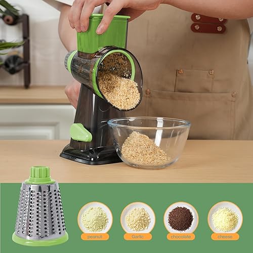 Miniatura 7 de Rallador rotativo de queso multiusos, de acero inoxidable, con asa, sin esfuerzo, para verduras, nueces y frutas, con base de succión y cepillo de