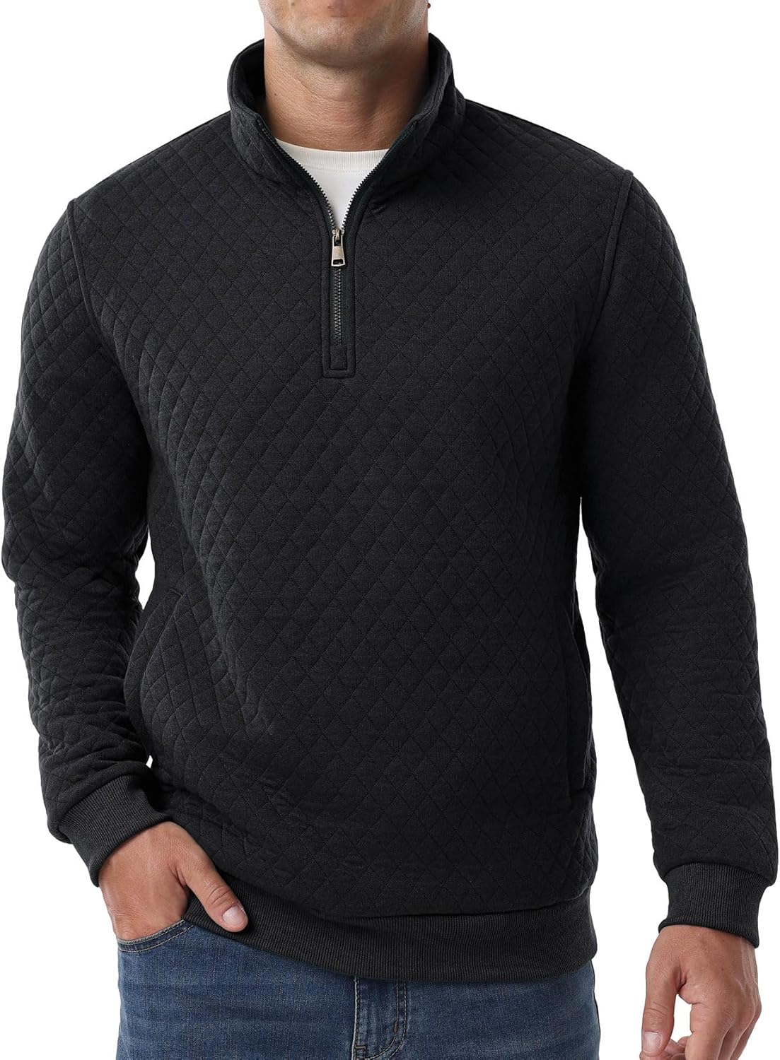 Sailwind Mens Quarter Zip Sweatshirt Long Sleeve Quilted Pullover Casual Mock Neck Polo Sweater - Image 5