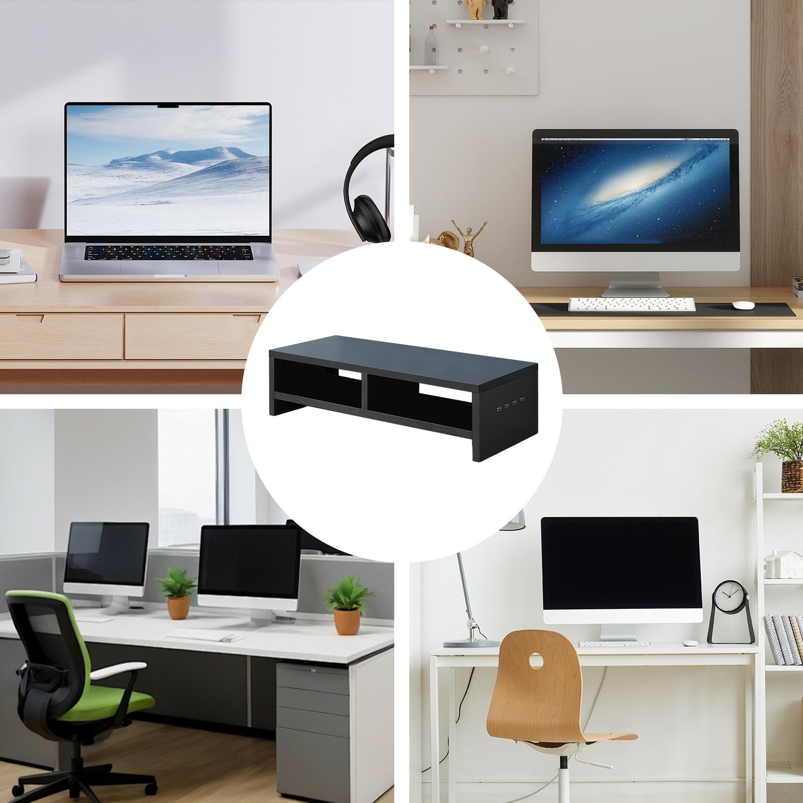 Podstawka Biurkowa Na Monitor 2-warstwowy Drewniany z 4 Portami USB