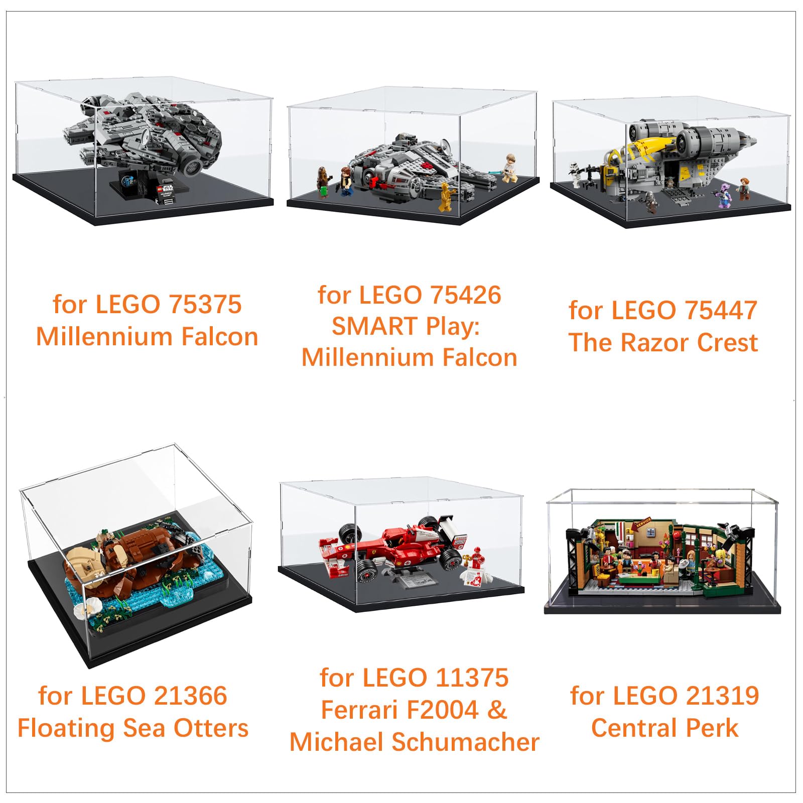 Vitrina Expositora para Colecciones Lego 75375 75426 Halcón Milenario 21366 Nutrias Marinas 75447 Razor Crest 11375 Ferrari F2004 21319 21328, Caja Transparente 3mm Acrílica Interior Negro 35x25x15cm — view 3