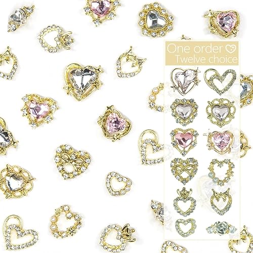 Miniatura 4 de 24 dijes de aleación de lujo para uñas, 12 pares de diamantes de imitación dorados 3D para uñas, gemas de cristal doradas, piedras de joyería,