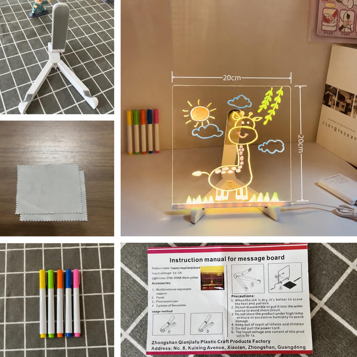 One94Store LED Acrylic Writing Board with 5 Pen & Light – 20x 20 cm DIY 3D Rewritable Message Pad, Personalized Night Lamp & LED Display for Home, Office Desk Decor & Gift — Amazon image 3