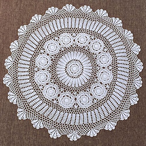 Yizunnu Mantel redondo hecho a mano de ganchillo de algodón con encaje para mesa de boda, fiesta, 90 cm