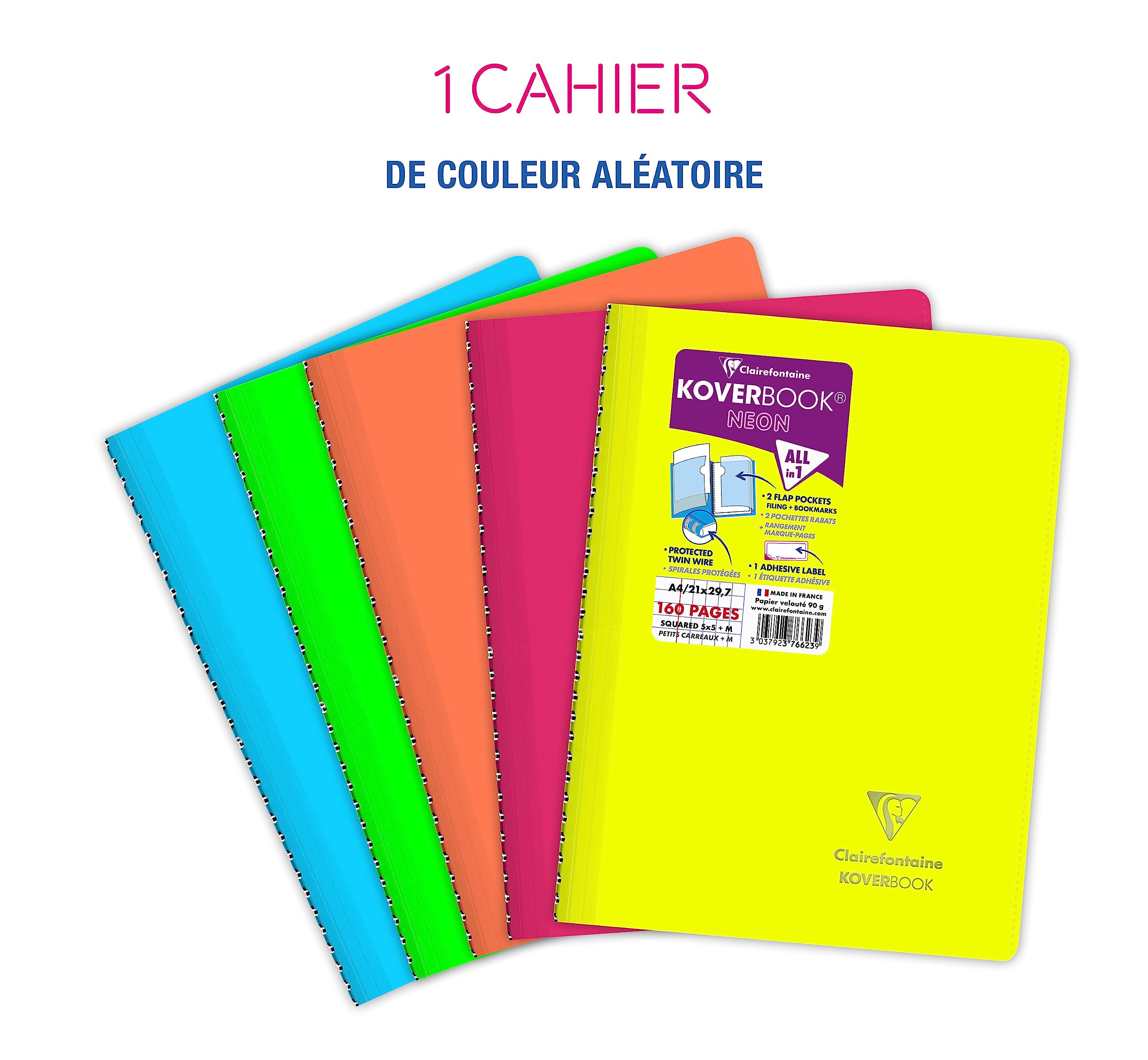 Clairefontaine 376623C Spiral Notebook Koverbook Neon A4 21x29,7cm, 160 Pages Small Squares w/ Margin, White Paper 90g - Image 2