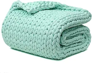 YnM Cooling Weighted Blanket, Handmade Chunky Yarn Knitted Design, Temperature Regulating and Breathable, Machine Washable Throw for Sleep or Home Decor (Menthe Green, 50x60 Inch, 10lbs)