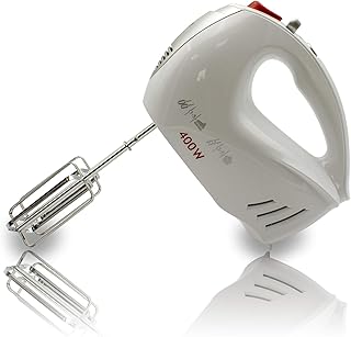 MPM MMR-11 Mikser ręczny, 5-stopniowa Regulacja Prędkości + Funkcja TURBO, Mieszadła Trzepakowe i Mieszadła Hakowe ze Stali Nierdzewnej Odpowiednie Zmywarce, Mieszaj, Ubijaj lub Ugniataj, Biały, 400W
