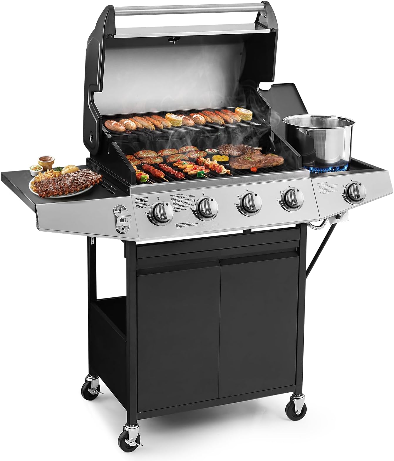 Amazon.com: Amazon Basics Freestanding Gas Grill with Side Burner, 6 ...