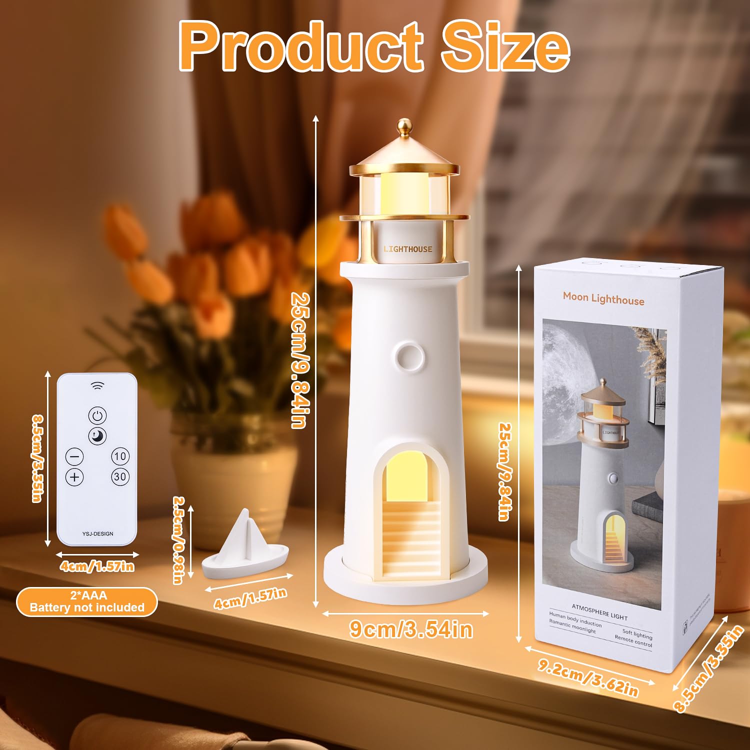 Vibbang Decoración de Faro, Lámpara de Faro Luna, Lámpara de Faros de Proyección de Luna con Control Remoto, Lámpara de Noche Creativa de Torre Regalo de Faros de Lunas para Niños Dormitorio
