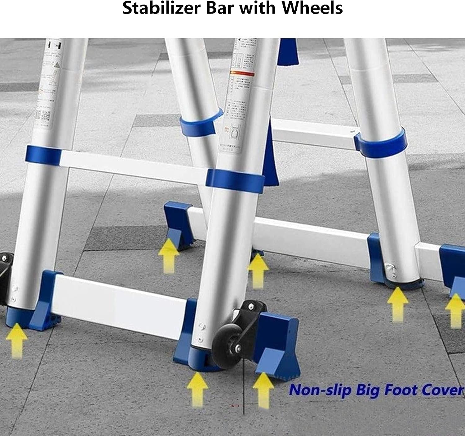 Telescopic Ladder with Stabilizer Bar and Wheels Heavy Duty Extension Ladder A Frame/Straight Folding Attic Ladder 200 kg Load Capacity.