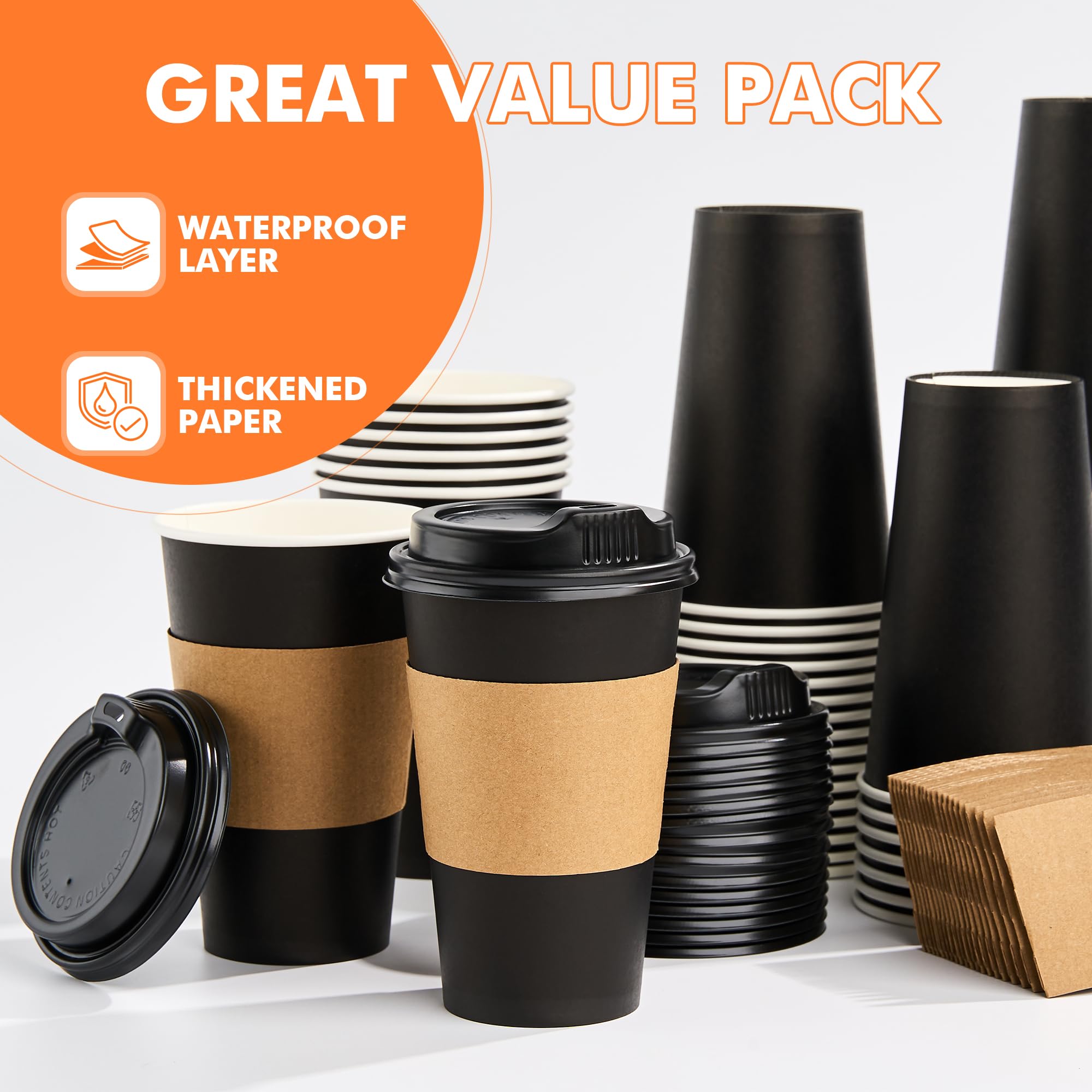 METAPRINT 100 Pack 16 oz Disposable Coffee Cups with Lids and Sleeves — Amazon image 6
