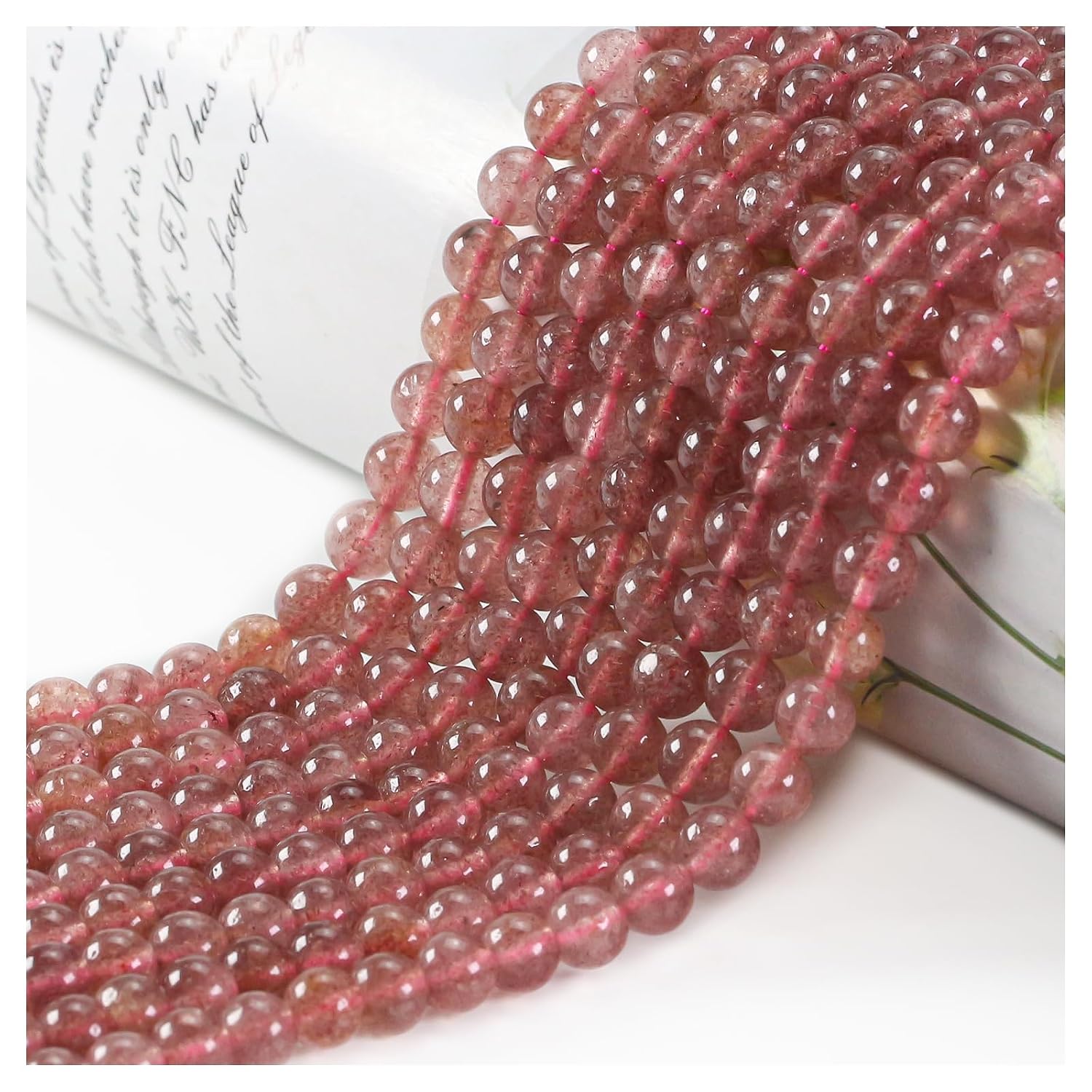 Ouubuuy 45pcs Natural Strawberry Quartz Stone Beads, 8mm Round, Loose Beads for Jewelry Making