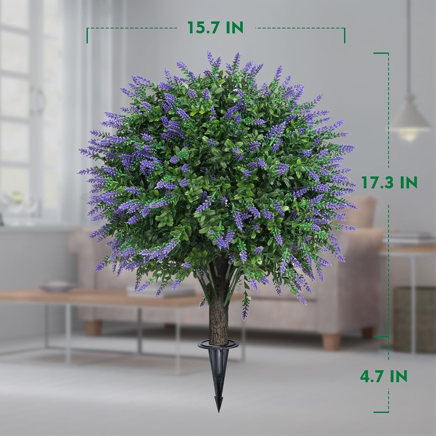 2 arbusti artificiali di bosso con picchetto, piante artificiali con lavanda, per interni ed esterni, giardino, cortile, veranda, terrazza