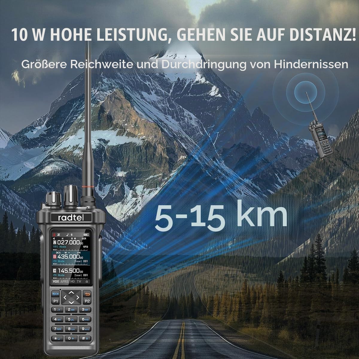 Radtel RT-950 PRO Amateurfunkgerät, 27 MHz TX, GPS/APRS, 10 W Walkie-Talkie mit großer Reichweite, Handfunkgerät, AM/FM/CB/SW/MW/LW RX, Bluetooth-App-Programmierung (mit Programmierkabel, weibliche An