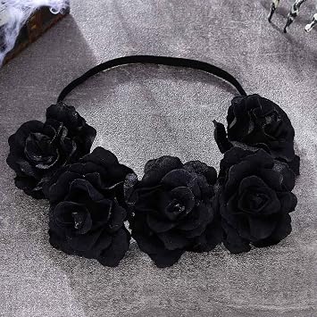 Catery Black Flower Crowns Headband Day of the Dead Headpiece Floral Halloween Headbands Costume Accessories for Women