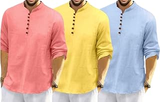 FINIVO FASHION Combo of Men’s Casual Full Sleeve Kurta Style Shirt with Button Placket |Regular Fit Ethnic Fusion Wear| Li... Price In India