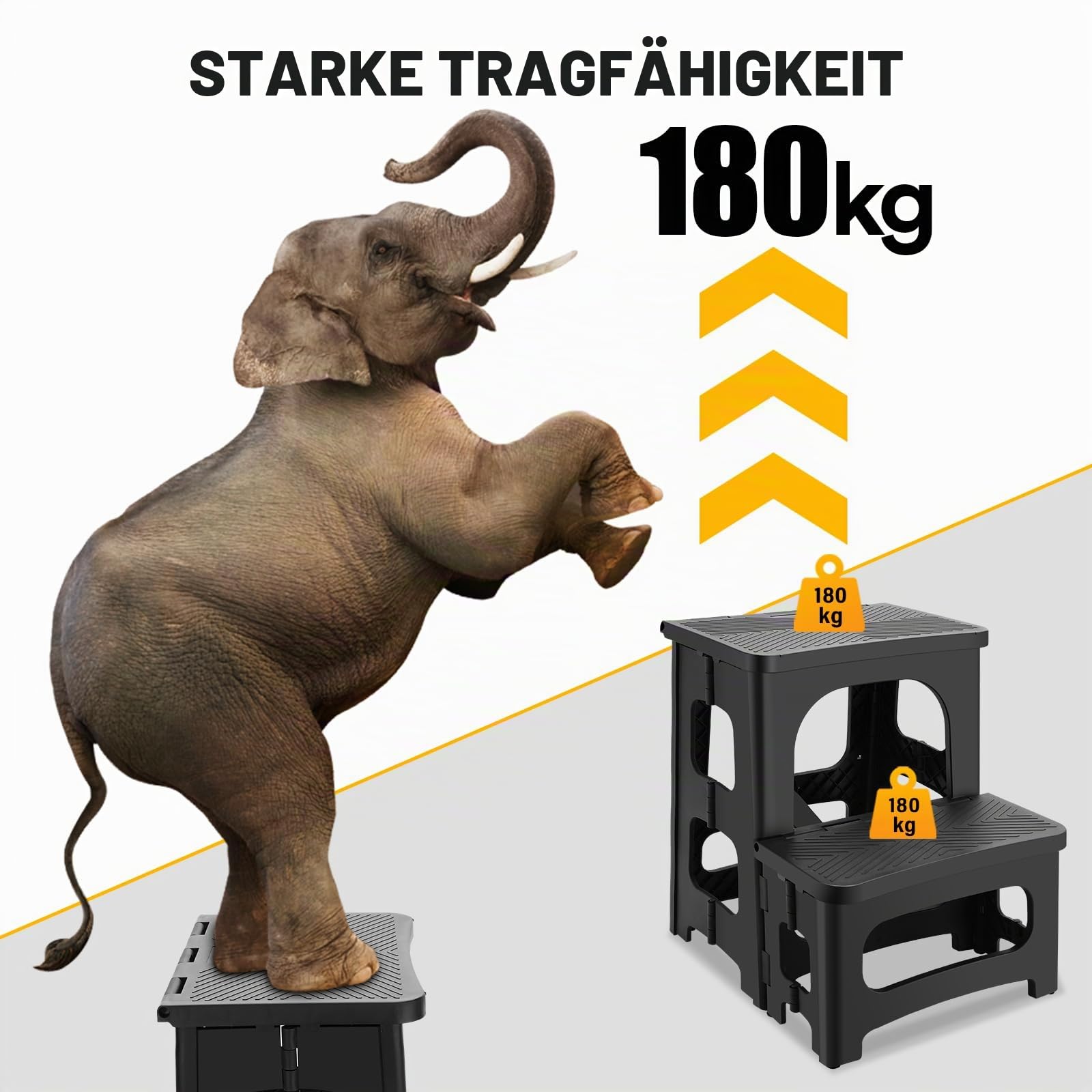 PAHTTO Tritthocker faltbar für Erwachsene, Rutschfester Klapphocker 2-stufig belastbar bis 180KG, Tragbarer Fußhocker Trittschemel mit Zwei Höhen (bis zu 43 cm) für Küche, Toilette, Büro, Badezimmer