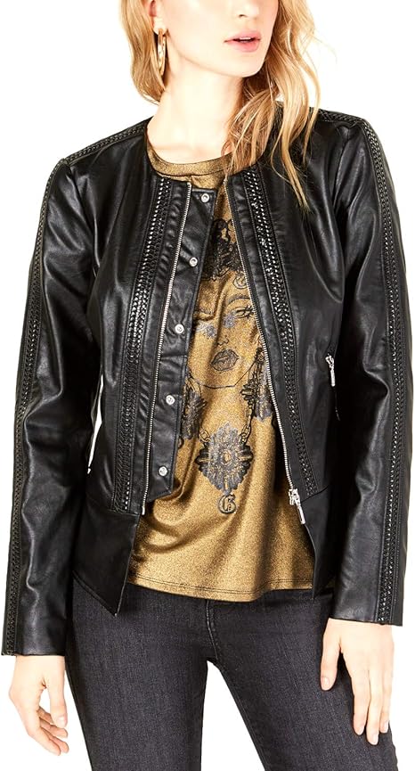 ruffled faux leather jacket