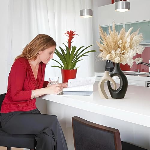 Miniatura 6 de Florero de cerámica grande 2 jarrones cruzados en blanco y negro para flores, jarrón decorativo para decoración moderna del hogar para sala de