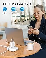 Vista 4 de TROND Cable de extensión corto – Regleta de alimentación de enchufe plano con 3 salidas de CA y 2 puertos USB C y 1 USB A, regleta de alimentación